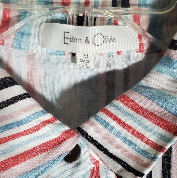 ANTHROPOLOGIE EDEN & OLIVIA STRIPED FLOWY OVERSIZED BLOUSE TOP CAP SLEEVES - Picture 2 of 5